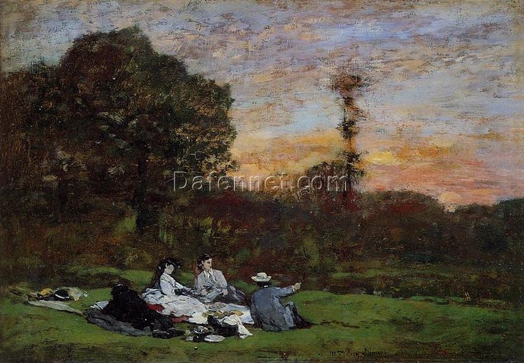 The Manet Family Picnicking by Eugene Boudin – 1866 Impressionist Genre Oil Painting, Custom Art from Dafen Oil Painting Village Studio