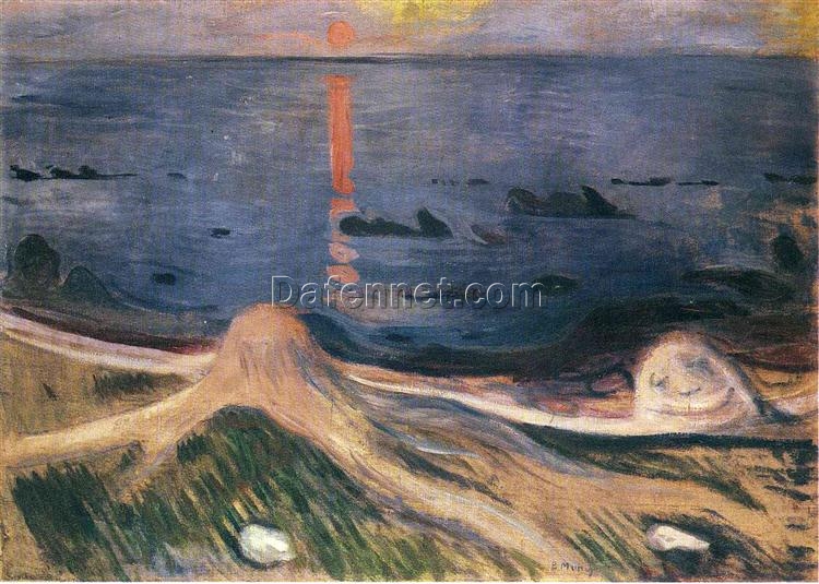 Hand-Painted Edvard Munch “The Mystery of a Summer Night” Oil Painting – Symbolism Reproduction by Da Fen Oil Painting Village Studio