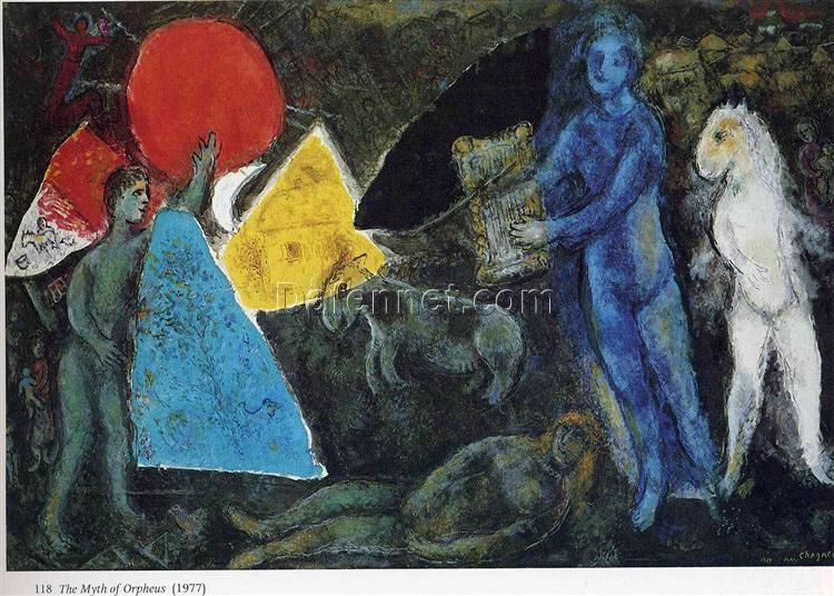 Marc Chagall The Myth of Orpheus – 1977 Surrealist Oil Painting, Powerful Representation of Greek Mythology