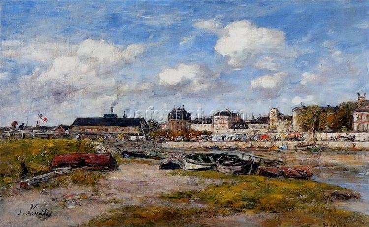 The Port of Trouville, Low Tide by Eugene Boudin – 1897 Impressionist Cityscape Oil Painting, Custom Art from Dafen Oil Painting Village Studio