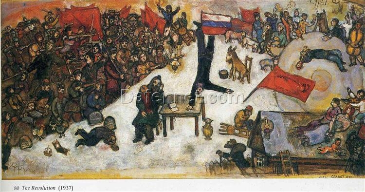 Marc Chagall The Revolution – 1937 Surrealism Oil on Canvas, 50 x 100 cm