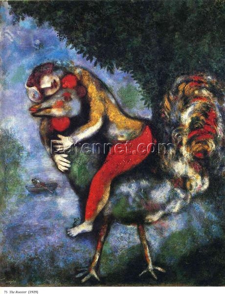 Marc Chagall The Rooster – Surrealist Symbolic Painting, Oil on Canvas by Da Fen Oil Painting Village Studio