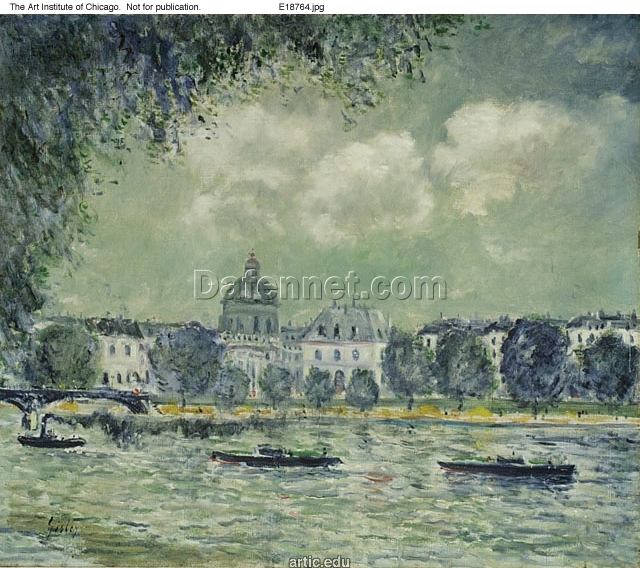 The Seine with the Institute of France by Alfred Sisley – c.1870 Impressionist Landscape Oil Painting, Custom Art from Dafen Village Studio