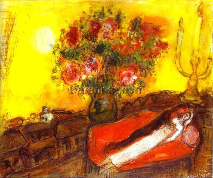 Marc Chagall The Sky Inflames – 1954 Surrealist Oil Painting on Canvas, Private Collection