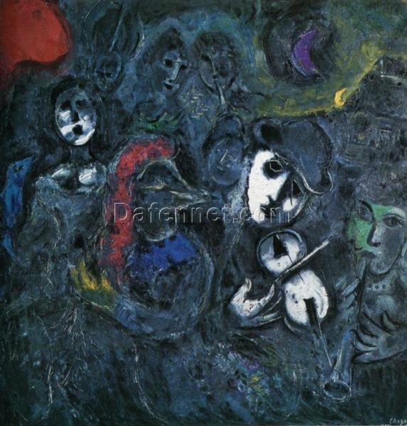 Marc Chagall The Street Performers in the Night – 1957 Expressionist Oil Painting on Canvas, Genre Artwork