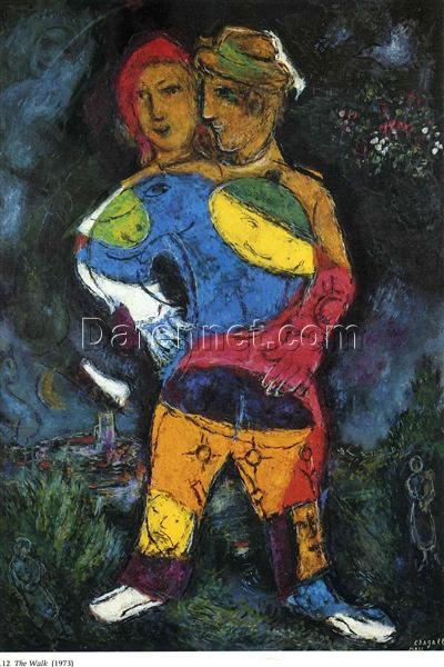 Marc Chagall The Walk – 1973 Naïve Art Oil on Canvas Genre Painting, Private Collection