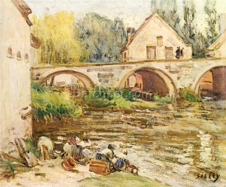 The Washerwomen of Moret by Alfred Sisley – 1888 Impressionist Genre Oil Painting, Custom Art from Dafen Oil Painting Village Studio