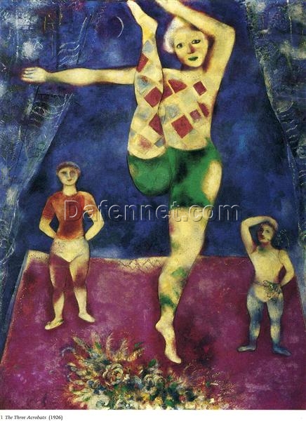 Marc Chagall Three Acrobates – Cubist Genre Painting, Oil on Canvas, Private Collection