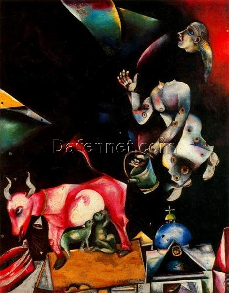 Hand-Painted Oil Painting Inspired by Marc Chagall’s ‘To Russia, with Asses and Others’ – High-Quality Reproduction by Da Fen Oil Painting Village Studio