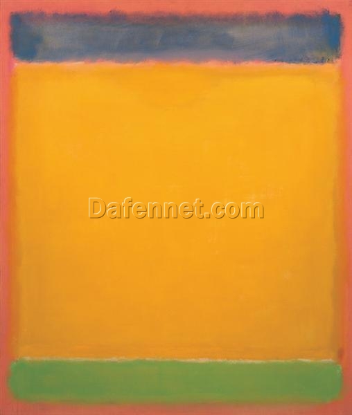 Color Field Painting Inspired by Mark Rothko – United (Blue, Yellow, Green on Red), 1954 – Da Fen Village Studio Abstract Oil Art for Modern Home & Office Décor