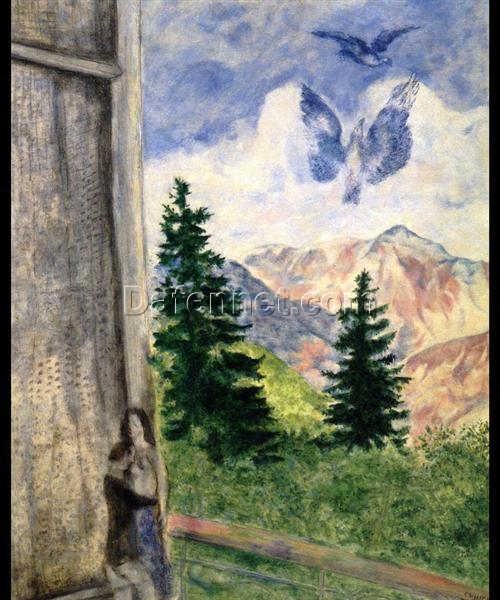 Marc Chagall View at Peira Cava – Surrealist Landscape Painting, Oil on Canvas by Da Fen Oil Painting Village Studio