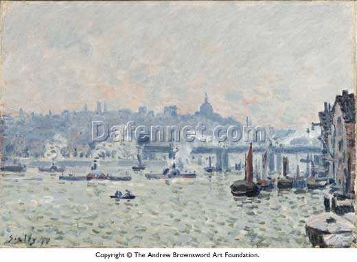 View of the Thames Charing Cross Bridge by Alfred Sisley – 1874 Impressionist Landscape Oil Painting, Custom Art from Dafen Village Studio