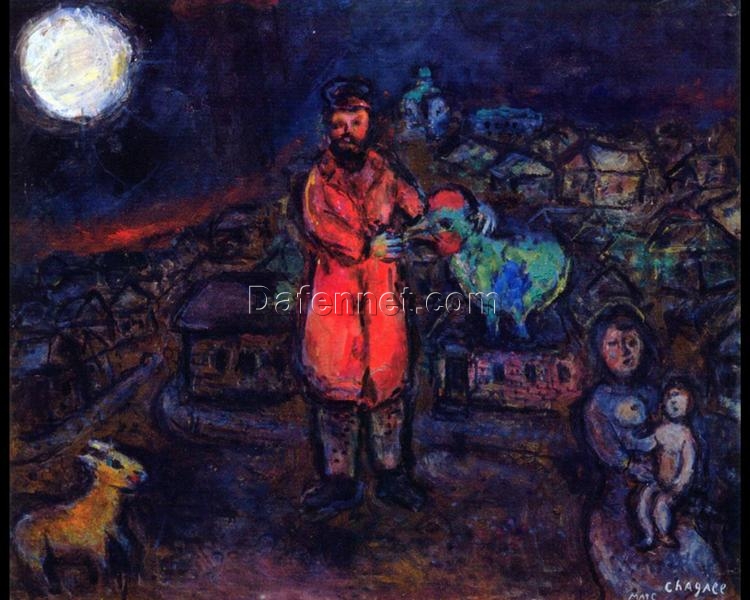 Marc Chagall Village – 1975 Naïve Art Oil on Wood Painting, Private Collection