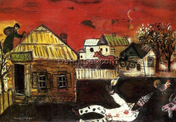 Marc Chagall Vitebsk, Village Scene – 1917 Naïve Art Oil on Canvas, Genre Painting