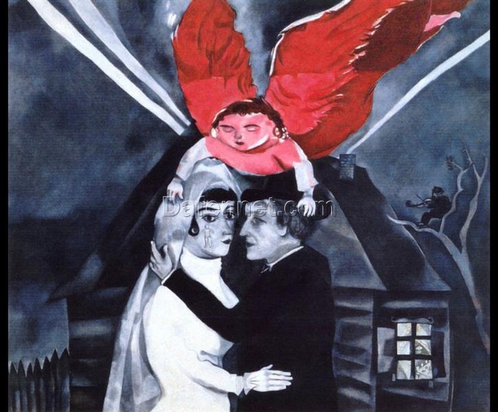 Marc Chagall Wedding – Symbolic Naïve Art Painting, Oil on Canvas