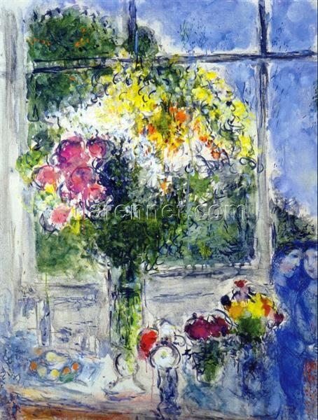 Marc Chagall Window in Artist’s Studio – 1976 Naïve Art Still Life Oil Painting, Intimate Artist’s Space