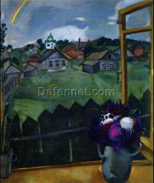 Hand-Painted Oil Painting Inspired by Marc Chagall’s ‘Window Vitebsk’ – High-Quality Reproduction by Da Fen Oil Painting Village Studio