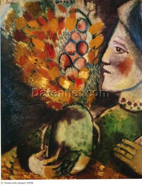 Hand-Painted Oil Painting Inspired by Marc Chagall’s ‘Woman with a Bouquet’ – High-Quality Reproduction by Da Fen Oil Painting Village Studio