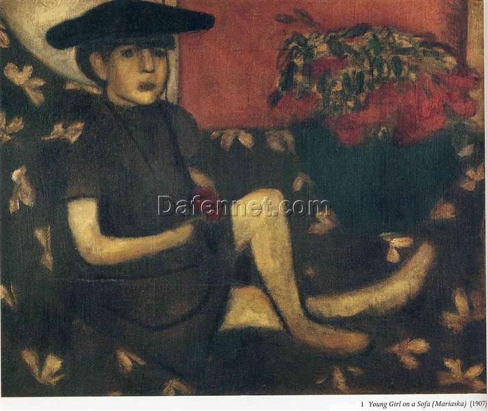 Hand-Painted Oil Painting Inspired by Marc Chagall’s ‘Young Girl on a Sofa (Mariaska)’ – High-Quality Reproduction by Da Fen Oil Painting Village Studio