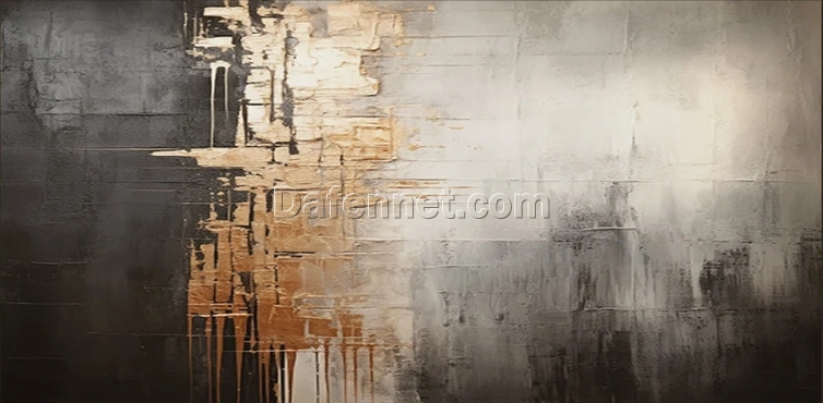 Custom Oversized Black and Gold Abstract Oil Painting on Canvas – Modern Palette Knife Texture Art with Grey and Colorful Details for Luxury Home and Hotel Wall Decor | Dafen Oil Painting Village Studio