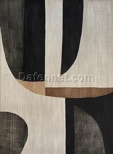 Custom Large Black Wall Art – Abstract Oil Painting with Grey and Brown Textures, Hand-Painted Canvas Art for Luxury Home and Hotel Interiors | Dafen Oil Painting Village Studio