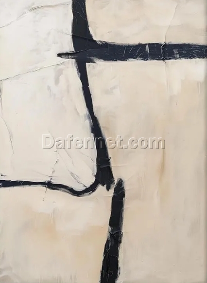 Custom Beige Abstract Wall Art – Minimalist Beige and Black Textured Canvas Painting for Modern Living Room and Hotel Decoration | Dafen Oil Painting Village Studio