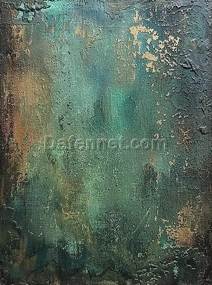 Custom Large Green Abstract Canvas Oil Painting – Minimalist Green Wall Art with Gold Accents, Hand-Painted for Modern Living Room and Hotel Decoration | Dafen Oil Painting Village Studio