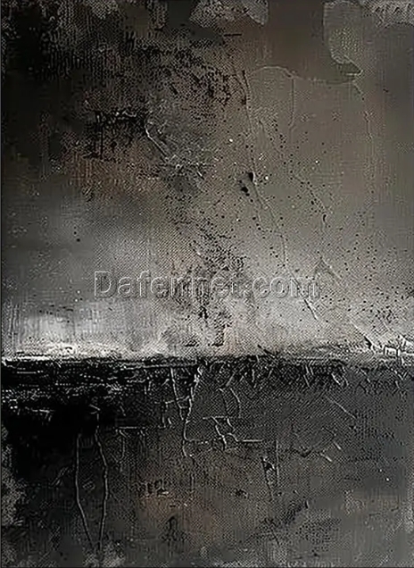 Custom Large Black Wall Art – Grey Minimalist Abstract Painting with Original Black Texture for Modern Bedroom and Hotel Decoration | Dafen Oil Painting Village Studio