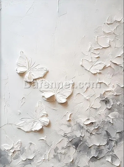 Custom Large White Wall Art – Minimalist Abstract Painting with Original White Texture and Butterfly Design for Modern Living Room and Hotel Decoration | Dafen Oil Painting Village Studio