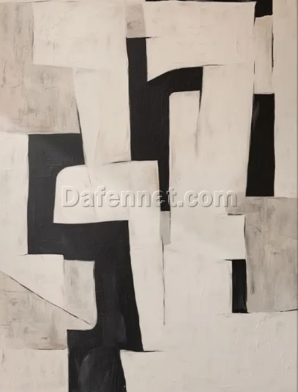 Custom Beige Textured Canvas Painting – Beige and Black Abstract Wall Art for Large Modern Living Room and Hotel Decoration | Dafen Oil Painting Village Studio