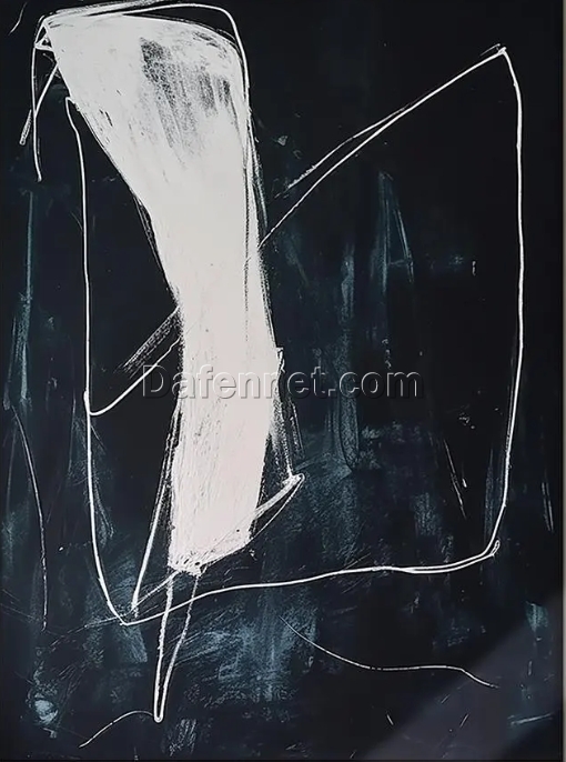 Custom Large Black Abstract Oil Painting on Canvas – Wabi-Sabi Black Wall Art with White Textured Design for Modern Wall Decoration | Dafen Oil Painting Village Studio