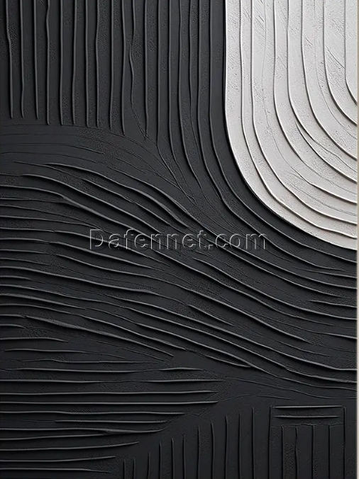 Custom Large Black Abstract Oil Painting on Canvas – Wabi-Sabi Wall Art with White Textured Wall Design for Modern Living Room and Hotel Decoration | Dafen Oil Painting Village Studio