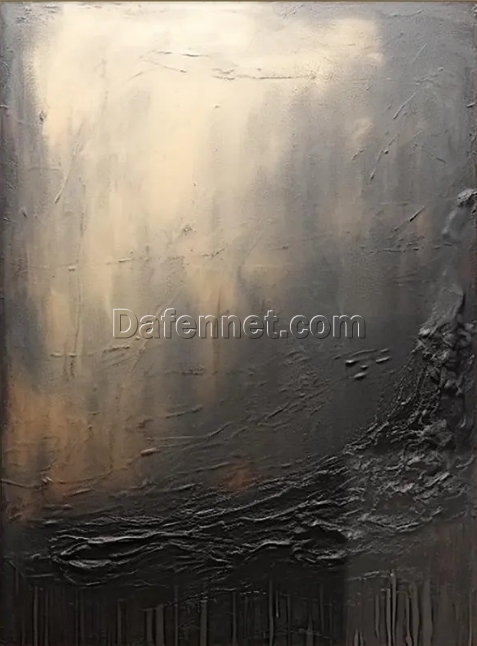 Custom Original Black Abstract Painting – Brown Minimalist Wall Art with Black Textured Design for Neutral Home and Hotel Decoration | Dafen Oil Painting Village Studio