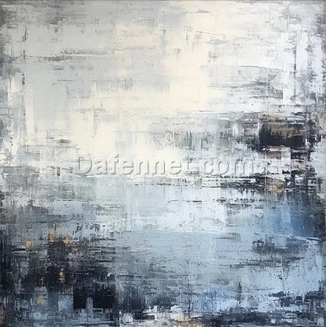 Custom Large Grey-White Abstract Oil Painting – Blue-Black Minimalist Wall Art in Tansu Style for Modern Home and Hotel Decoration | Dafen Oil Painting Village Studio