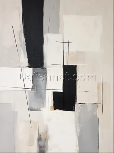 Custom Grey and Black Abstract Canvas Oil Painting – Hand-Painted Grey and White Art with Black Wabi-Sabi Wall Design for Modern Living Room and Hotel Decoration | Dafen Oil Painting Village Studio