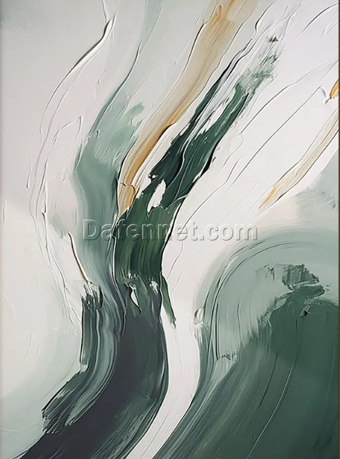 Custom Green and White Abstract Painting – Minimalist Wall Art with Green, White, and Brown Textured Design for Modern Living Room and Hotel Decoration | Dafen Oil Painting Village Studio