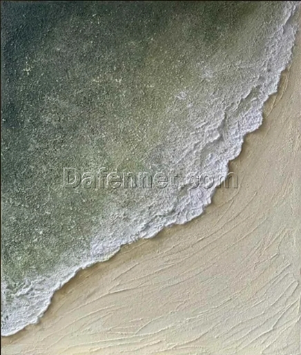 Custom Green Textured Coastal Wall Art – White Sea Waves and Plaster Beach Painting, Minimalist Ocean Art for Living Room and Hotel Wall Decoration | Dafen Oil Painting Village Studio