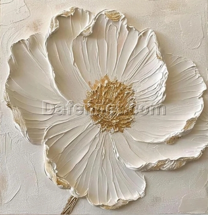 Custom Neutral Beige Floral Wall Art – Original Heavy Texture Abstract Flower Painting on Canvas for Contemporary Home and Hotel Wall Decoration | Dafen Oil Painting Village Studio