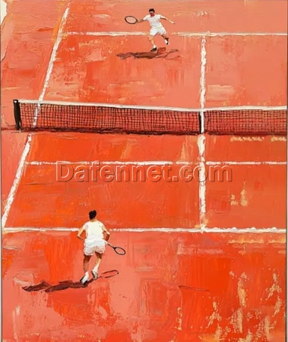 Custom Red Tennis Court Painting – Contemporary Sports Art, Red Textured Canvas for Tennis Lovers, Stylish Modern Wall Art for Home and Hotel Decoration | Dafen Oil Painting Village Studio