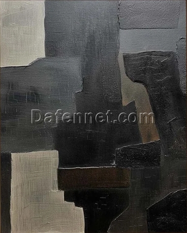 Custom Wabi-Sabi Wall Art – Black and Beige Abstract Painting, Black Minimalist Wall Art with Beige Textured Canvas for Neutral Bohemian Wall Decoration | Dafen Oil Painting Village Studio