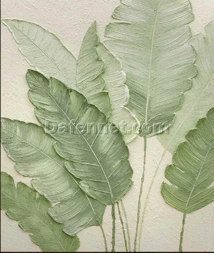 Custom Large Green Leaf Textured Canvas Painting – Green Minimalist Wall Art, Leaf Landscape Painting, Bohemian Wall Decoration for Modern Home and Hotel | Dafen Oil Painting Village Studio