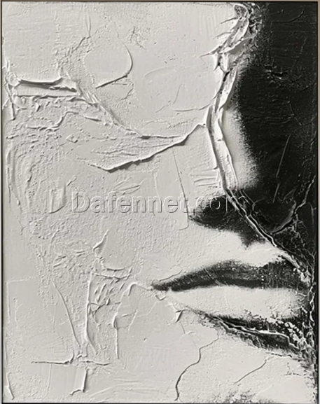 Custom Large Portrait Abstract Wall Art – Black and White Textured Canvas Painting of Woman’s Face, Modern Textured Wall Art for Contemporary Home and Hotel Decoration | Dafen Oil Painting Village Studio