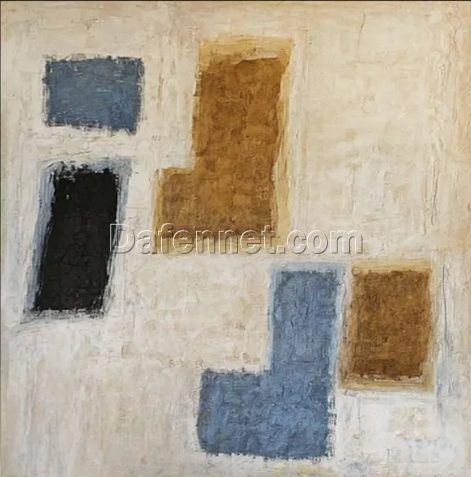 Custom Beige Wabi-Sabi Art Painting – Neutral Minimalist Wall Art with Framed Beige and Blue Canvas, Large Wall Art, Bohemian Textured Canvas Art for Stylish Home and Hotel Decoration | Dafen Oil Painting Village Studio