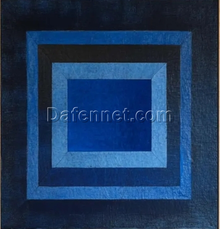 Custom Wabi-Sabi Wall Art – Blue Minimalist Painting with Navy Textured Canvas, Framed Large Modern Minimalist Art for Contemporary Home and Hotel Decoration | Dafen Oil Painting Village Studio