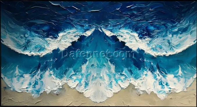 Custom Large Blue Ocean Wave Textured Canvas Art – Abstract Minimalist Beach Painting, Stylish Modern Living Room Wall Decoration | Dafen Oil Painting Village Studio