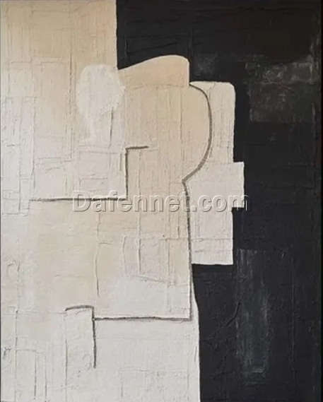 Neutral Beige and Black Textured Wall Art – Contemporary Minimalist Canvas Painting