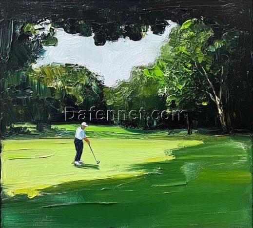 Green Golf Course Oil Painting – 3D Textured Canvas Art for Golf Lovers and Sports Décor