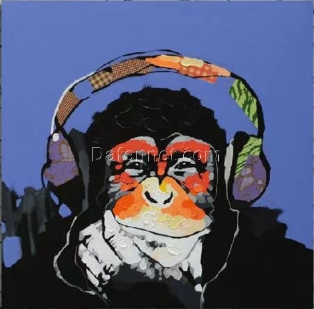 Custom Gorilla Listening to Music Abstract Oil Painting – Hand-Painted by Dafen Oil Painting Village Artists