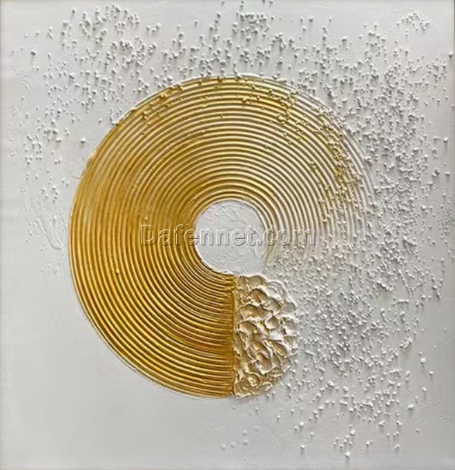 Gold and White 3D Textured Wall Art – Large Abstract Minimalist Oil Painting on Canvas