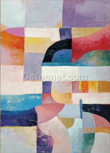 Color Block Abstract Oil Painting – Modern Minimalist Canvas Art for Contemporary Home Décor